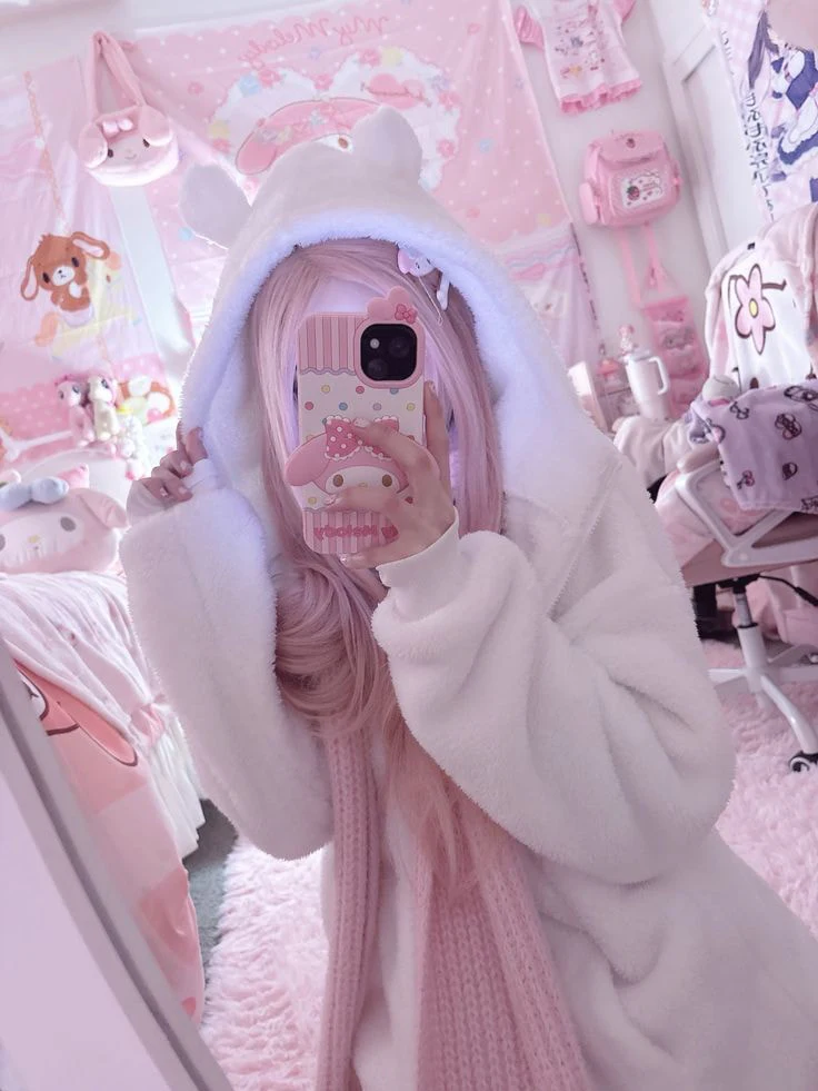 Mirror selfie in a fluffy hoodie
