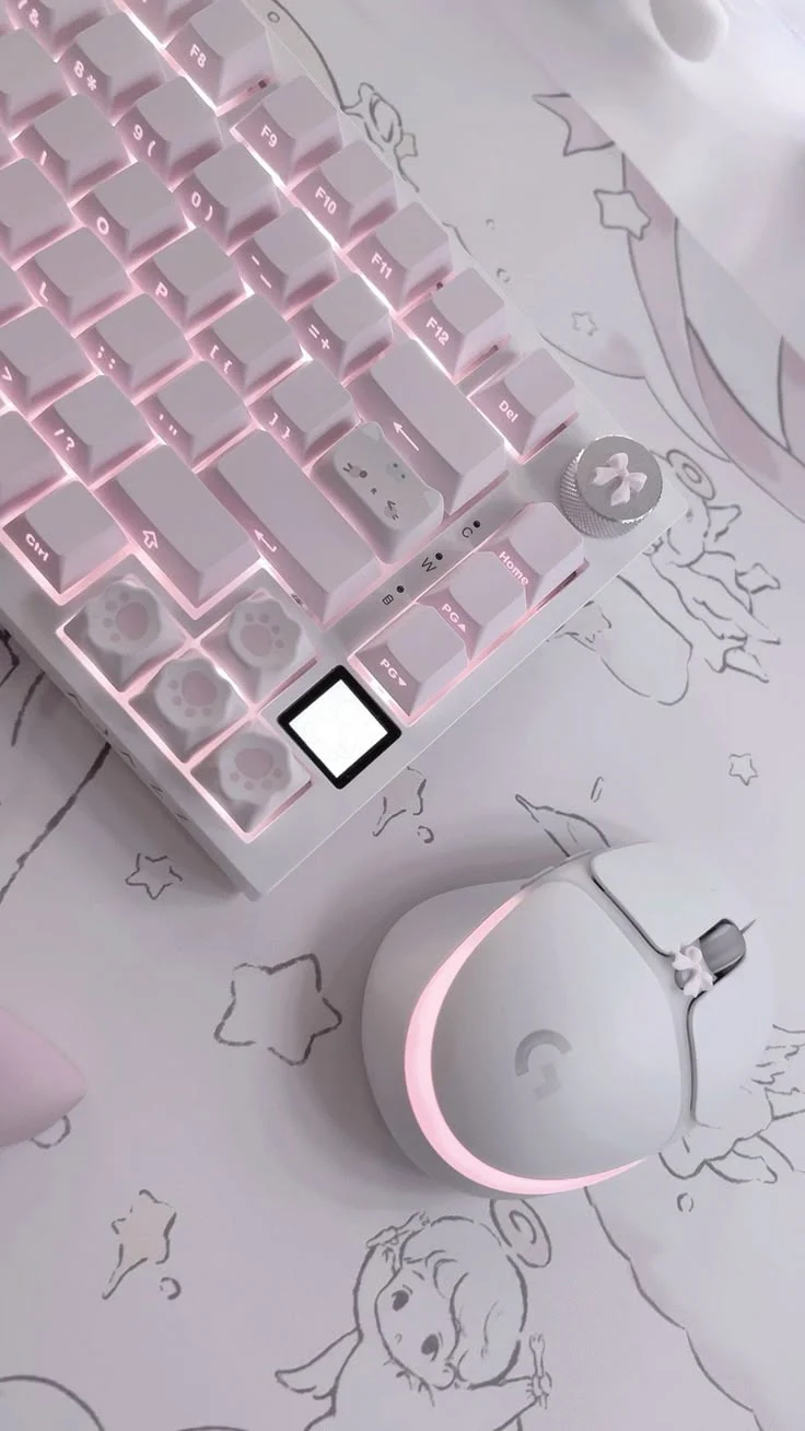 Pink keyboard and mouse